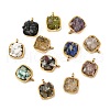 Natural Mixed Stone Chip 304 Stainless Steel Square Charms KK-P300-29G-1