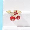 Brass Micro Pave Clear Cubic Zirconia Enamel Adjustable Cuff Rings for Women RJEW-G350-01E-G-3