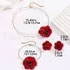 Rose Cloth & Plastic Pearl Pendant Necklaces & Charm Bracelets & Stud Earrings Sets FS-WG74528-01-2