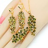 Leaf Brass with Cubic Zirconia Pendant Necklace & Hoop Earring & Ring FS-WG53533-06-1
