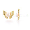 Brass Natural Pearl Stud Earrings PEAR-N020-08H-2