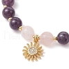 Natural Amethyst & Quartz Crystal & Rose Quartz Round Beaded Bracelets BJEW-JB11934-02-3