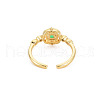 Flat Round with Square Glass Open Cuff Ring with Cubic Zirconia RJEW-S049-010G-2