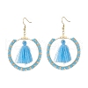 Glass Seed Braided Ring & Polycotton Tassel Dangle Earrings EJEW-MZ00051-1