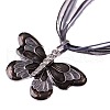 Butterfly Alloy Enamel & Rhinestone Pendant Waxed Cord Necklaces for Women FS-WGA0605-05-2