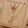 304 Stainless Steel & FireBrick Acrylic Love Heart Pendant 3 Layer Necklaces for Women FS-WG3B4D3-09-1