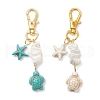 2Pcs Starfish & Sea Turtle Synthetic Turquoise & Natural White Mother of Pearl Shell Chip Pendant Decorations HJEW-JM03169-2
