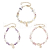 3Pcs Natural Quartz Crystal & Rose Quartz & Fluorite & Amethyst Chip Beaded Bracelsets BJEW-JB11917-2