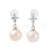 Natural Pearl and Cubic Zirconia Stud Earrings for Women EJEW-C083-01P-1