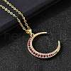 Brass Micro Pave Hot Pink Cubic Zirconia Moon Pendant Necklaces for Women NJEW-D311-02E-G-2