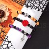 3Pcs Halloween Theme Baking Painted Glass Round Beads Stretch Bracelets for Women BJEW-MZ00186-2