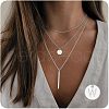 3Pcs Simple Style Brass Coin Letter Rectangle Pendant 3 Layer Necklaces FS-WG4BDA4-44-1