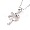 Rhodium Plated Sterling Silver Clover Pendant Necklace with Clear Cubic Zirconia for Women NJEW-P267-04P-3