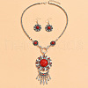 Flower Bohemian Ethnic Style Zinc Alloy & Resin Pendant Necklace & Dangle Earring Sets FS-WGD47C5-02-1