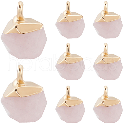 SUNNYCLUE 8Pcs Electroplate Natural Rose Quartz Star Cut Round Charms G-SC0003-04-1