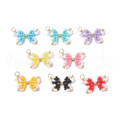 8Pcs Two Tone Glass Seed Beaded Bowknot Pendants PALLOY-CJ00137-1