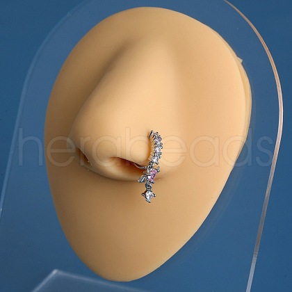 Brass Plum Cubic Zirconia Hoop Nose Rings with Heart Charms WG038B1-02-1