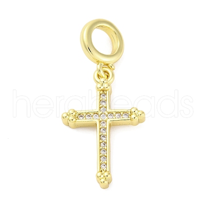 Brass Micro Pave Cubic Zirconia European Dangle Charms KK-D325-16G-1