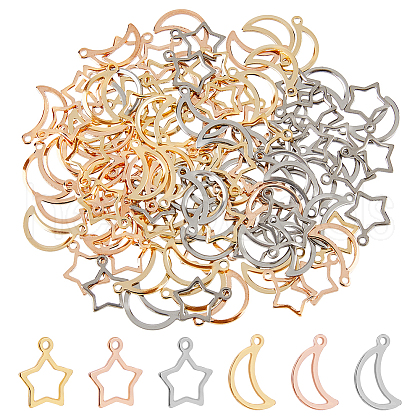 DICOSMETIC 120Pcs 6 Style 304 Stainless Steel Pendants STAS-DC0015-13-1