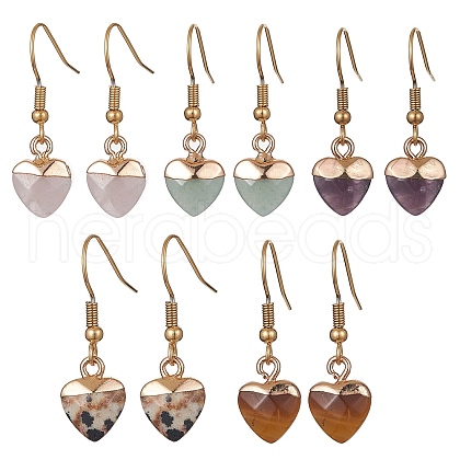 Natural Mixed Gemstone Heart Dangle Earrings EJEW-JE05469-1