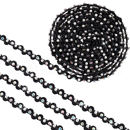  4 Yards Polyester Rhinestone Flower Lace Ribbon OCOR-PH0004-79-1