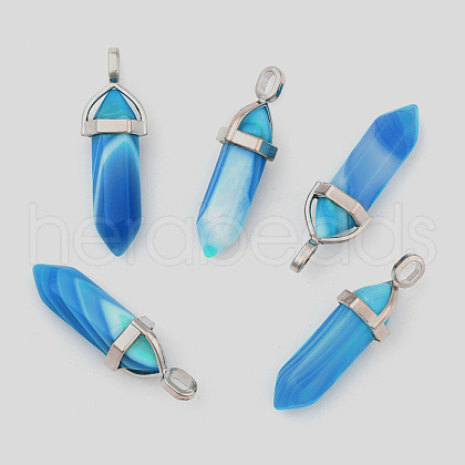 Natural Banded Agate Double Terminated Pointed Pendants G-F295-05J-1