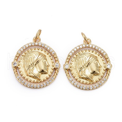 Brass Micro Pave Clear Cubic Zirconia Pendants ZIRC-Z011-12G-1