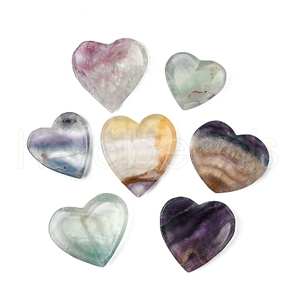 Natural Fluorite Carved Heart Figurines Statues for Home Desktop Decoration DJEW-A016-01-1