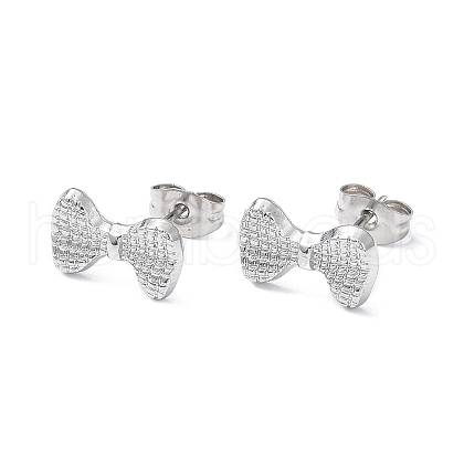 304 Stainless Steel Grooved Bowknot Stud Earrings for Women EJEW-I285-05P-1