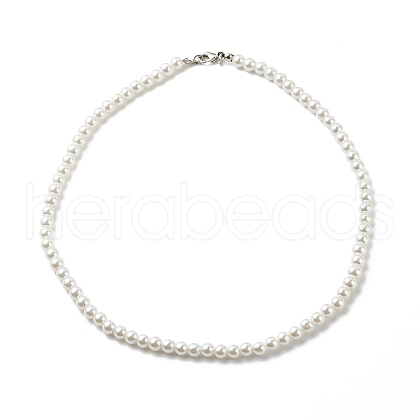 Glass Pearl Round Beaded Necklace for Women X-NJEW-JN03903-1