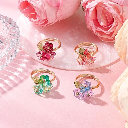 Electroplate Glass Beaded Rings RJEW-TA00195-1