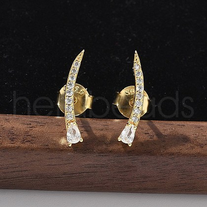 925 Sterling Silver Clear Cubic Zirconia Stud Earrings EJEW-Q032-01E-G-1