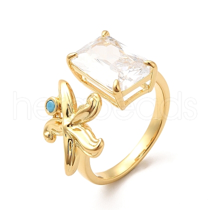 Brass Micro Pave Cubic Zirconia Solitaire Ring RJEW-P084-03G-1