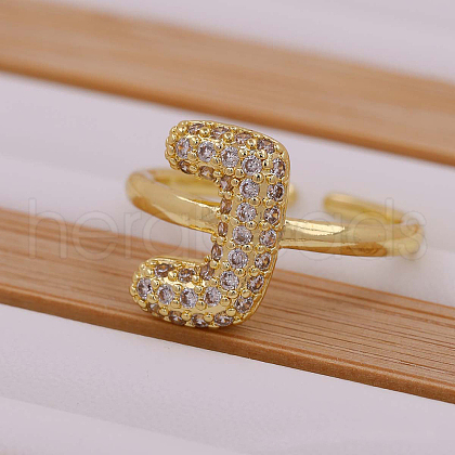 Brass Micro Pave Clear Cubic Zirconia Initial Cuff Rings FS-WGB210B-11-1