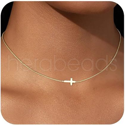 Sideways Cross Stainless Steel Pendant Necklaces FS-WG7D720-01-1