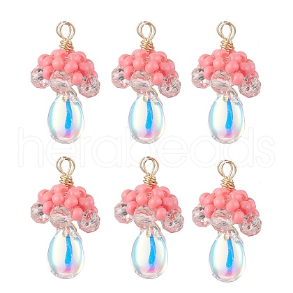 Glass Seed Beaded Jellyfish Pendants PALLOY-MZ00706-04-1