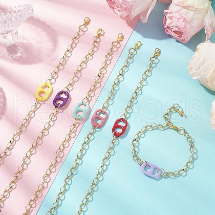 Brass Cable Chains & Acrylic Finding Bracelets for Women BJEW-JB11611-1