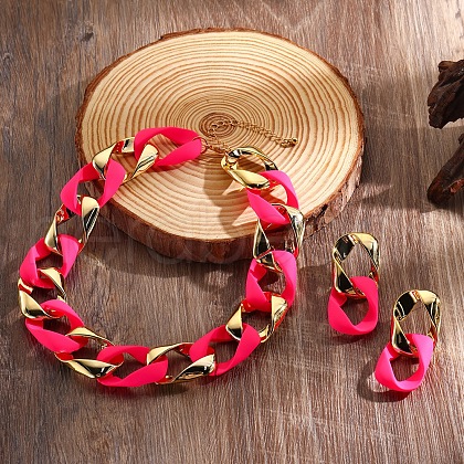 CCB Plastic Oval Link Chain Necklaces & Stud Dangle Earrings Sets FS-WG0CE63-01-1