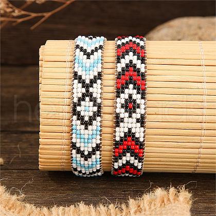 2Pcs Bohemian Style Geometric Pattern Red Blue Glass Bead Handmade Bracelet IV4128-1