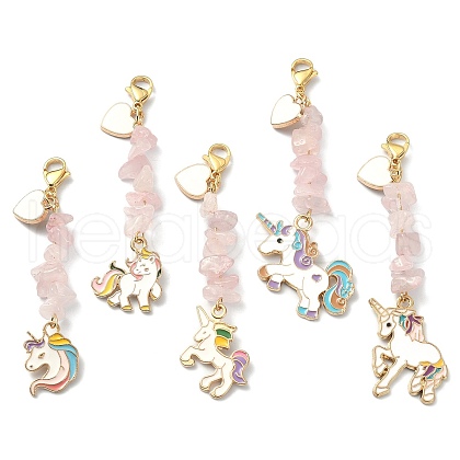 Alloy Enamel Unicorn & Heart Pendant Decorations HJEW-JM01224-1