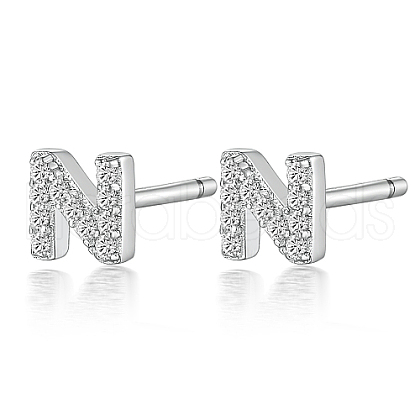 Rhodium Plated 925 Sterling Silver Initial Letter Stud Earrings HI8885-14-1