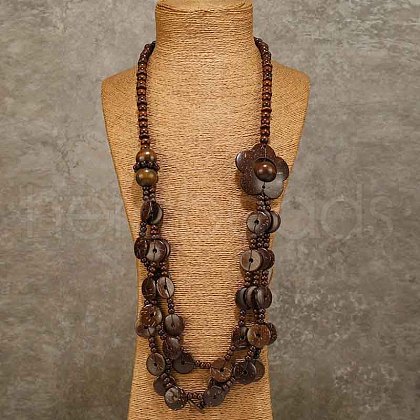 Bohemian Style Natural Coconut Beaded Double Layer Necklaces for Women FS-WGFADBE-03-1