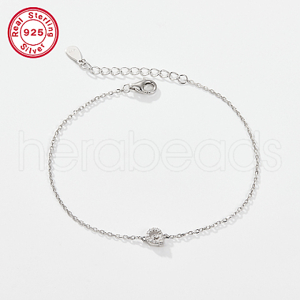 Rhodium Plated 925 Sterling Silver Letter Cubic Zirconia Link Bracelets GI2156-07-1