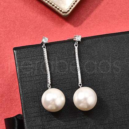 925 Sterling Silver Clear Cubic Zirconia Round Dangle Stud Earrings EJEW-L300-06P-1