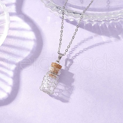 Copper Wire Wrapped Empty Glass Bottle Pendant 304 Stainless Steel Cable Chain Necklaces for Women Men NJEW-JN05275-1
