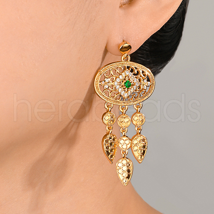 Vintage Oval with Teardrop Brass Cubic Zirconia Dangle Stud Earrings HV6040-1-1