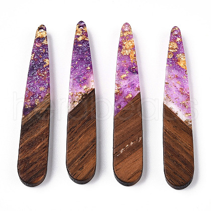 Transparent Resin & Walnut Wood Pendants RESI-N039-69F-1
