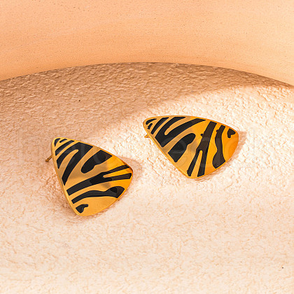 Triangle Leopard Print 304 Stainless Steel Stud Earrings FS-WGB4C4F-02-1