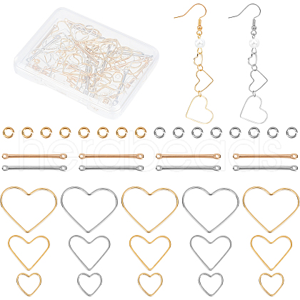 CREATCABIN 80Pcs 8 Style Brass Heart Linking Rings & Bar Links Connectors DIY-CN0002-09-1