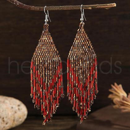 Bohemian Style Handmade Glass Seed Beads Hexagon Dangle Earrings KC8574-1-1
